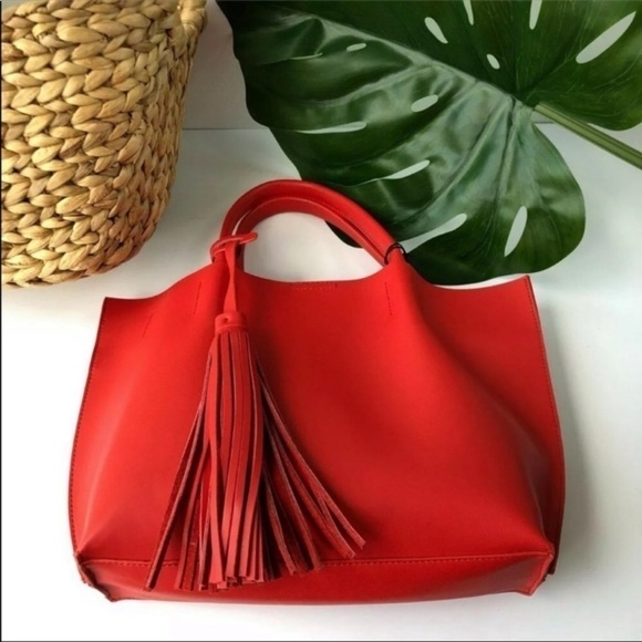 Co-lab bag Colab Christopher kon vegan Leather satchel tote Red NWT - Picture 10 of 10